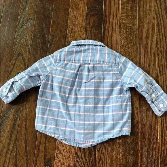 Janie and Jack Boys 3-6M Baby Blue/Pink/White Button Down Long-Sleeve Shirt - Picture 5 of 6